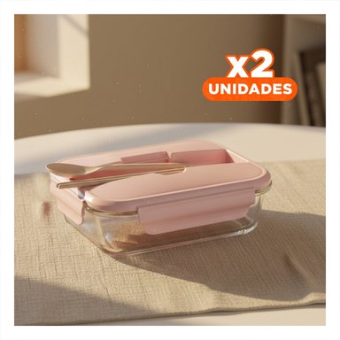 PACK2 CONSERVADOR DE COMIDAS EN VIDRIO ROSADO Y+REGALO STICKER - 1