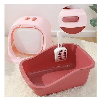 CONTENEDOR HIGIENICO CERRADO CON PALA PARA GATO ROSADO HOGAR ORDENADO - 1
