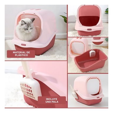 CONTENEDOR HIGIENICO CERRADO CON PALA PARA GATO ROSADO HOGAR ORDENADO - 5
