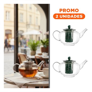 PACK2 TETERA DE BOROSILICATO Y ACERO 800ML EN ESTRUCTURA DE COLOR TRANSPARENTE - 1