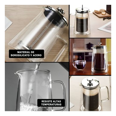 CAFETERA DE MESA 350ML DE COLOR TRANSPARENTE EN BOROSILICATO Y ACERO Y+POST IT - 1