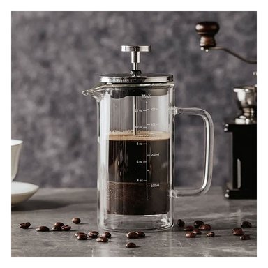 CAFETERA 800ML EN BOROSILICATO CON DETALLES EN ACERO RECTO COLOR TRANSPARENTE Y+LIGAS REGALO - 1