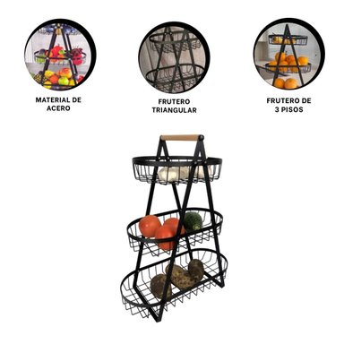 SOPORTE TRIANGULAR PARA MANTENER FRUTAS Y EXHIBIR EN MESA NEGRO - 3