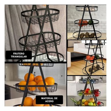 SOPORTE TRIANGULAR PARA MANTENER FRUTAS Y EXHIBIR EN MESA NEGRO - 5