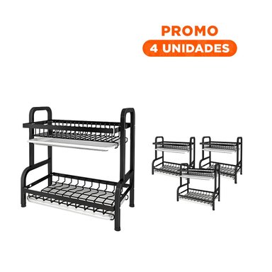 PACK4 BANDEJA DE PLATOS 2 NIVELES NEGRO PREPARACION FACIL Y USO DIARIO EN MESA Y+REGALO STICKER - 1