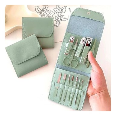 PACK2 ESTUCHE PROFESIONAL 12 PIEZAS MANICURE Y PEDICURE VERDE CON HERRAMIENTAS Y+REGALO STICKER - 5
