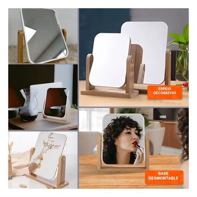 REFLEJO RECTANGULAR DOBLE CON BASE MADERA NATURAL 16,5CM TRANSPARENTE Y+POST IT - 1