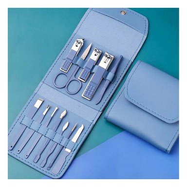 PACK12 HERRAMIENTAS DE BELLEZA 12 PIEZAS MANICURE Y PEDICURE CELESTE Y+REGALO STICKER - 3