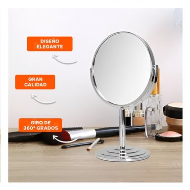 ESPEJO COMPACTO OVALADO DOBLE DE MESA 16CM PLATEADO Y+LIGAS REGALO - 3
