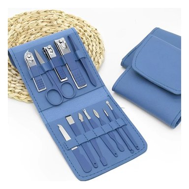 PACK2 ESTUCHE PROFESIONAL 12 PIEZAS MANICURE Y PEDICURE CELESTE CON HERRAMIENTAS - 5