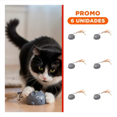 PACK6 JUGUETE RATON CON PLUMA INTERACTIVO DE COLOR PLOMO PARA SUS MANOS - 1