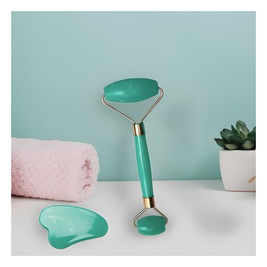 RODILLO FACIAL SET DE 2 VERDE AGUA DE PLASTICO SUAVE Y SEGURO Y+LIGAS REGALO - 2