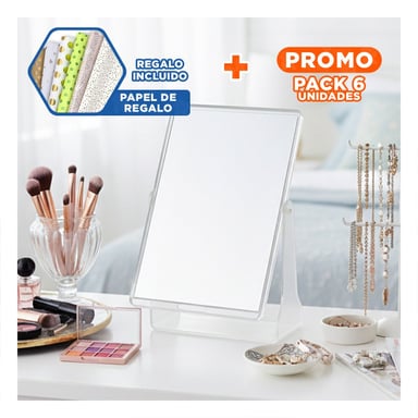PACK6 ESPEJO RECTANGULAR DOBLE PARA TOCADOR 18X15CM TRANSPARENTE HOGAR Y+PAPEL REGALO - 1