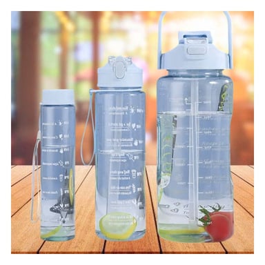 BOTELLA TRIO TRANSPARENTE AZUL CLARO RESISTENTE Y FACIL DE LIMPIAR CASA Y+REGALO STICKER - 2