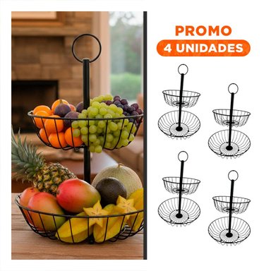 PACK4 ORGANIZADOR DE FRUTAS CIRCULAR 2 NIVELES NEGRO DECORATIVO Y+REGALO STICKER - 1