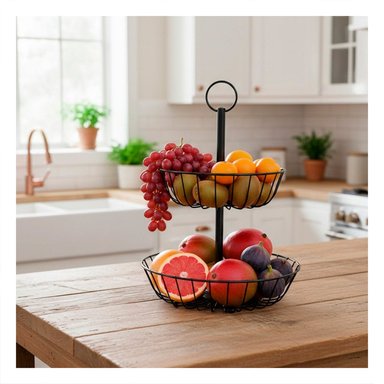 PACK4 ORGANIZADOR DE FRUTAS CIRCULAR 2 NIVELES NEGRO DECORATIVO Y+REGALO STICKER - 5