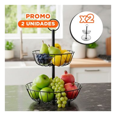 PACK2 FRUTERO MODERNO 2 PISOS CIRCULAR NEGRO PARA ENCIMERA Y+REGALO STICKER - 1