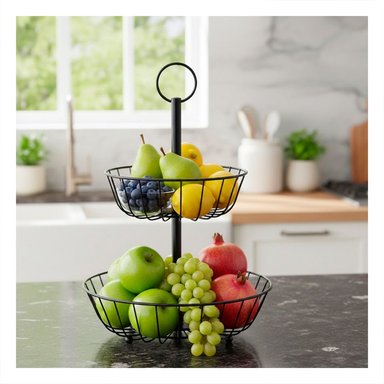 PACK2 FRUTERO MODERNO 2 PISOS CIRCULAR NEGRO PARA ENCIMERA Y+REGALO STICKER - 3