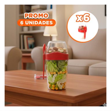 PACK6 TAZA PARA YOGUR ROJO CON SEPARADOR SUPERIOR PRACTICO Y FUNCIONAL Y+REGALO STICKER - 1