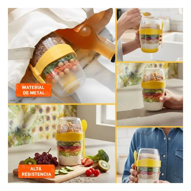 PACK4 VASO YOGURERO AMARILLO CON CUBIERTO REUTILIZABLE PARA USO DIARIO Y+REGALO STICKER - 2