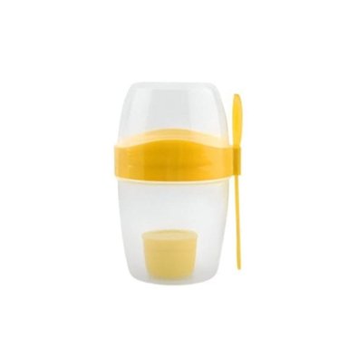 RECIPIENTE YOGUR AMARILLO CON CUCHARA DISENO COMPACTO FACIL DE GUARDAR Y+PAPEL REGALO - 1
