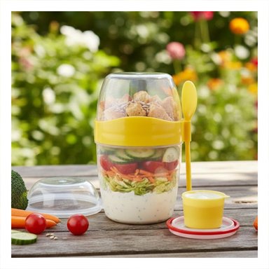 RECIPIENTE YOGUR AMARILLO CON CUCHARA DISENO COMPACTO FACIL DE GUARDAR Y+PAPEL REGALO - 2