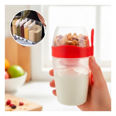 PACK12 RECIPIENTE YOGURTERO 2 EN 1 CON CUBIERTO GRANDE ROJO PARA USO EN CASA Y+PAPEL REGALO - 3