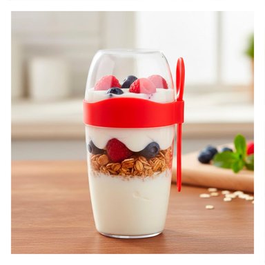 PACK2 VASO YOGURTERO 2 EN 1 CON CUBIERTO GRANDE ROJO PARA USO CONTINUO Y+REGALO STICKER - 3