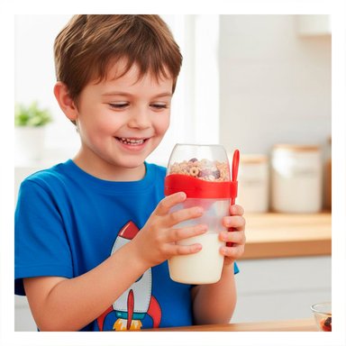PACK2 VASO YOGURTERO 2 EN 1 CON CUBIERTO GRANDE ROJO PARA USO CONTINUO Y+REGALO STICKER - 5