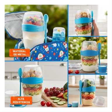 VASO YOGUR AZUL PORTATIL CON CUBIERTO PERFECTO PARA TRANSPORTE SEGURO Y+POST IT - 5