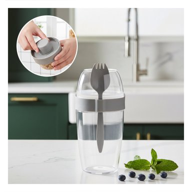 PACK6 VASO YOGURERO CON CUBIERTO GRANDE PLOMO 2 EN 1 PARA LLEVAR SIEMPRE Y+PAPEL REGALO - 2