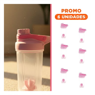 PACK6 ENVASE TOMATODO SHAKER 500ML ROSADO PARA LICUADOS Y BEBIDAS FITNESS - 1