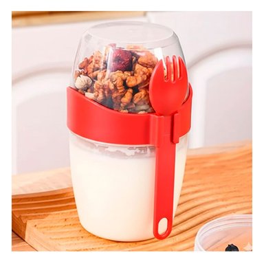 PACK4 VASO YOGUR ROJO CON CUBIERTO REUTILIZABLE PARA SNACKS Y FRUTAS Y+PAPEL REGALO - 2