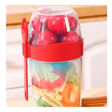 PACK4 VASO YOGUR ROJO CON CUBIERTO REUTILIZABLE PARA SNACKS Y FRUTAS Y+PAPEL REGALO - 5