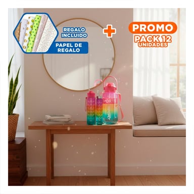 PACK12 JARRA TRIO TRANSPARENTE FUCSIA AMARILLO Y VERDE FACIL DE LIMPIAR Y+PAPEL REGALO - 1