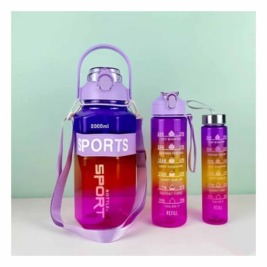 BOTELLA TRIO TRANSPARENTE MORADO ROJO Y FUCSIA DOBLE PARED CONSERVA Y+POST IT - 3