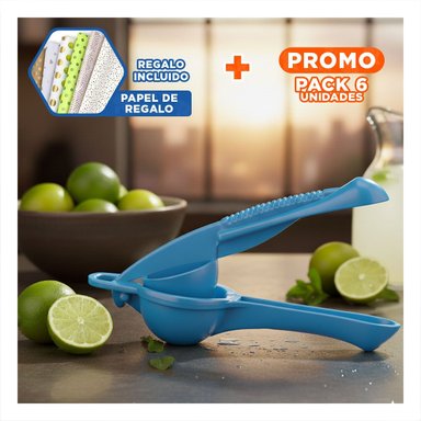 PACK6 PRENSA ECONOMICA DE LIMON PLASTICO CELESTE PARA JUGOS RAPIDOS Y REFRESCOS Y+PAPEL REGALO - 1