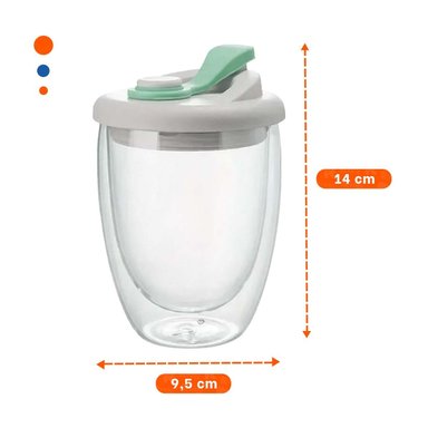 PACK4 COPA DURABLE DE VIDRIO DOBLE CON TAPA DE SILICONA RESISTENTE Y+REGALO STICKER - 4