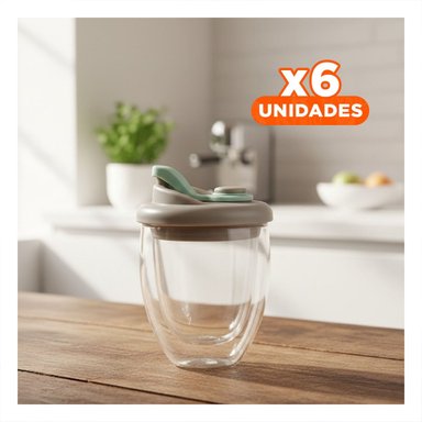 PACK6 CONTENEDOR DURABLE DE VIDRIO DOBLE CON TAPA DE SILICONA Y+REGALO STICKER - 1