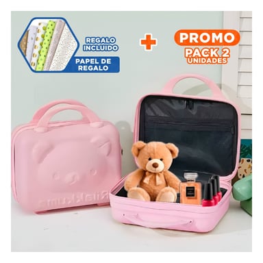 PACK2 MINI MALETA DE OSO COLOR ROSADO MULTIUSOS CON ESPACIO INTERIOR FUNCIONAL Y+PAPEL REGALO - 1