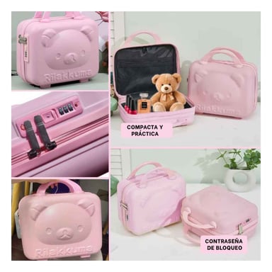 PACK2 MINI MALETA DE OSO COLOR ROSADO MULTIUSOS CON ESPACIO INTERIOR FUNCIONAL Y+PAPEL REGALO - 3