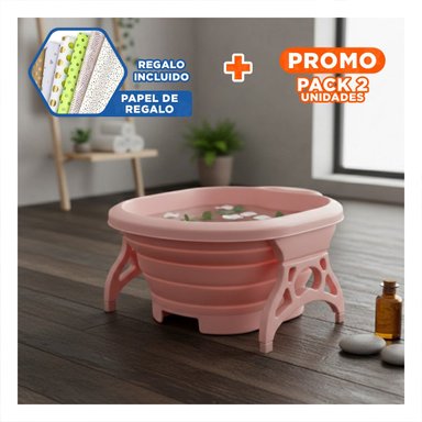 PACK2 RECIPIENTE PORTATIL CON MASAJEADOR DE PIES ROSADO CON HIDRO Y MASAJE Y+PAPEL REGALO - 1