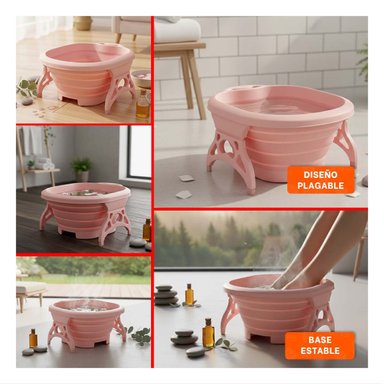 RECIPIENTE PORTATIL CON MASAJEADOR DE PIES ROSADO PARA RELAJACION TOTAL Y+LIGAS REGALO - 5