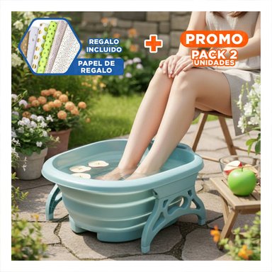 PACK2 RECIPIENTE PORTATIL CON MASAJEADOR DE PIES CELESTE CON FUNCION HIDROMASAJE Y+PAPEL REGALO - 1