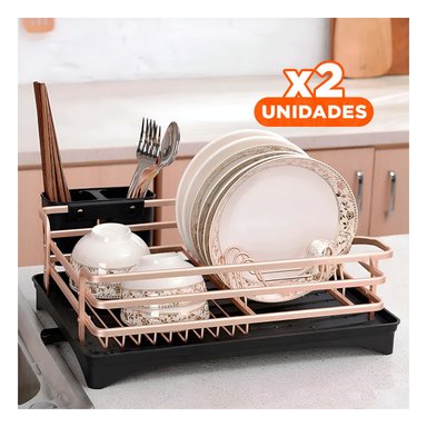PACK2 ESCURRIDOR DE COCINA ORO ROSA CON SISTEMA DE DRENAJE FUNCIONAL Y+REGALO STICKER - 1