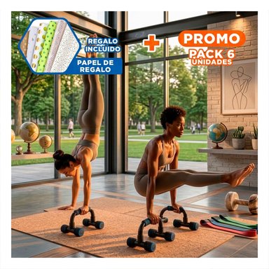 PACK6 EJE PUSH UP MULTIFUNCIONAL Y PRACTICO PARA ENTRENAMIENTO FORMA C NEGRO Y+PAPEL REGALO - 1