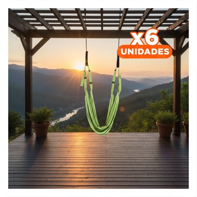 PACK6 SISTEMA DE SUSPENSION AEREA RESISTENTE AJUSTABLE COLOR VERDE PARA YOGA Y+REGALO STICKER - 1