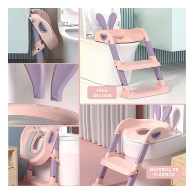 PACK6 SOPORTE DE INODORO CON ESCALERA ROSADO Y LILA OREJITAS Y+PAPEL REGALO - 3