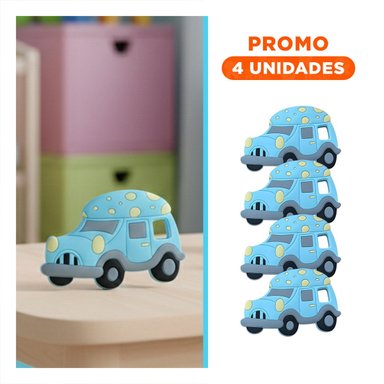 PACK4 FIGURA MASTICABLE DE SILICONA CON PUNTOS CARRO CELESTE Y+REGALO STICKER - 1