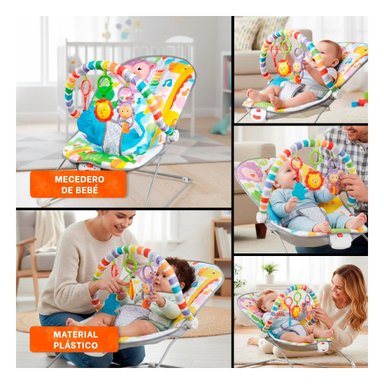SILLA MECEDORA DE BEBE CON MOVIMIENTO NATURAL Y ASIENTO SUAVE MULTICOLOR MONITO - 5